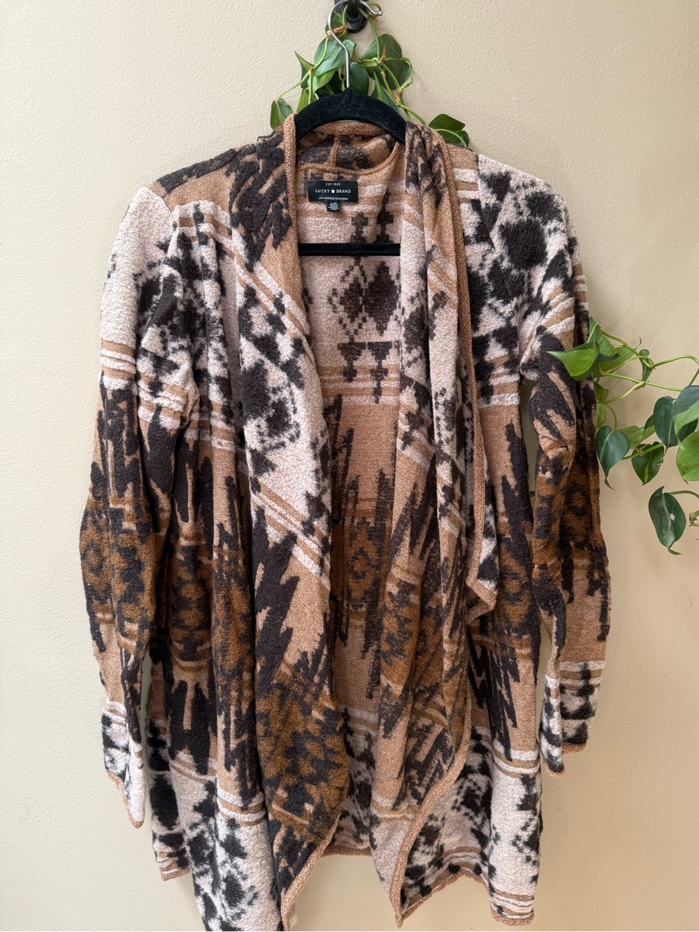 Lucky Brand Brown, Black & Cream Aztec Open-Front Cardigan